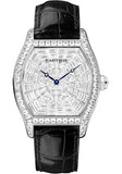 Cartier Tortue Watch - 38 mm White Gold Diamond Case - Diamond Dial - Black Alligator Strap - HPI00502