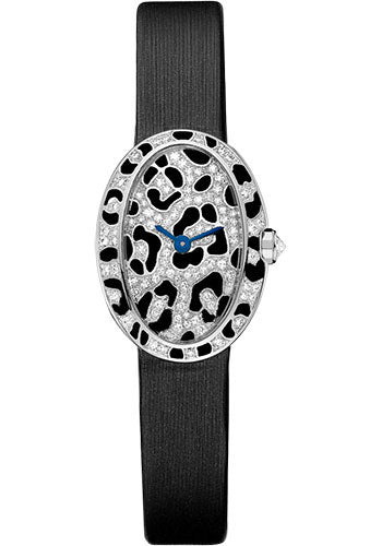 Cartier Mini Baignoire Panther Spots Watch - White Gold Diamond Case - Diamond Dial - Dark Gray Fabric Strap - HPI00703