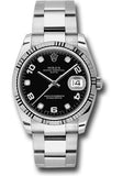 Rolex Date 34 Watch - Fluted Bezel - Black Five Diamond Dial - 115234 bkdo
