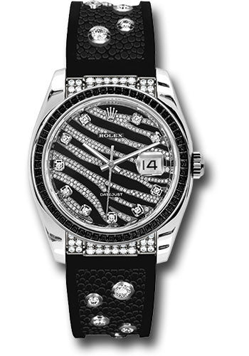 Rolex White Gold Datejust Royal Black 36 Watch - 60 Baguette Black Sapphires Bezel - Black And Diamond Paved Dial - Galuchat - 116199 SANR