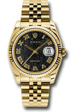 Rolex Yellow Gold Datejust 36 Watch - Fluted Bezel - Black Jubilee Roman Dial - Jubilee Bracelet - 116238 bkjrj