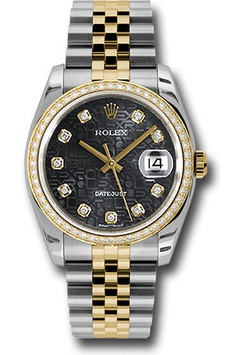 Rolex Steel and Yellow Gold Rolesor Datejust 36 Watch - 52 Brilliant-Cut Diamond Bezel - Black Jubilee Diamond Dial - Jubilee Bracelet - 116243 bkjdj