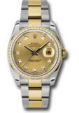 Rolex Steel and Yellow Gold Rolesor Datejust 36 Watch - 52 Diamond Bezel - Champagne Diamond Dial - Oyster Bracelet - 116243 chdo