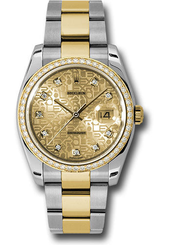 Rolex Steel and Yellow Gold Rolesor Datejust 36 Watch - 52 Diamond Bezel - Champagne Jubilee Diamond Dial - Oyster Bracelet - 116243 chjdo