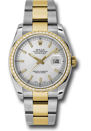 Rolex Steel and Yellow Gold Rolesor Datejust 36 Watch - 52 Diamond Bezel - Silver Index Dial - Oyster Bracelet - 116243 sio