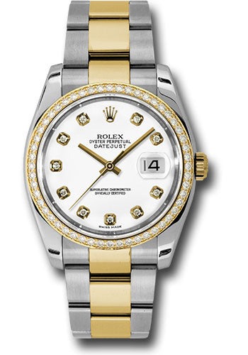 Rolex Steel and Yellow Gold Rolesor Datejust 36 Watch - 52 Diamond Bezel - White Diamond Dial - Oyster Bracelet - 116243 wdo