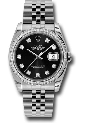 Rolex Steel and White Gold Datejust 36 Watch - 52 Diamond Bezel - Black Diamond Dial - Jubilee Bracelet - 116244 bkdj