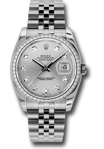 Rolex Steel and White Gold Datejust 36 Watch - 52 Diamond Bezel - Silver Diamond Dial - Jubilee Bracelet - 116244 sdj