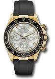 Rolex Yellow Gold Cosmograph Daytona 40 Watch - White Mother-Of-Pearl Diamond Dial - Black Oysterflex Strap - 116518LN mdof