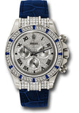 Rolex White Gold Cosmograph Daytona 40 Watch - Pave Diamond Enamel Roman Dial - Blue Leather Strap - 116599-12 SA