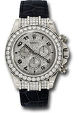 Rolex White Gold Cosmograph Daytona 40 Watch - Pave Diamond Enamel Arabic Dial - Black Leather Strap - 116599RBR