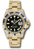 Rolex Yellow Gold GMT-Master II 40 Watch - Diamond And Blue Sapphire Bezel - Black Dial - Oyster Bracelet - 116758SA