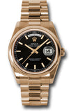Rolex Pink Gold Day-Date 36 Watch - Domed Bezel - Black Index Dial - President Bracelet - 118205 bksp