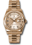 Rolex Pink Gold Day-Date 36 Watch - Domed Bezel - Pink Champagne Diamond Dial - President Bracelet - 118205 chdp