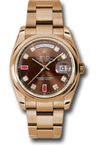 Rolex Everose Gold Day-Date 36 Watch - Domed Bezel - Chocolate Diamond And Ruby Dial - Oyster Bracelet - 118205 chodro