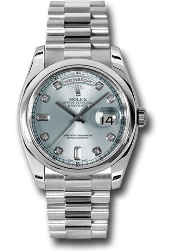 Rolex Platinum Day-Date 36 Watch - Domed Bezel - Glacier Blue Diamond Dial - President Bracelet - 118206 gladp