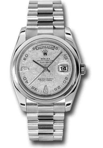 Rolex Platinum Day-Date 36 Watch - Domed Bezel - Meteorite Diamond Dial - President Bracelet - 118206 mtdp