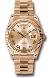 Rolex Pink Gold Day-Date 36 Watch - Fluted Bezel - Champagne Roman Dial - President Bracelet - 118235 chrp