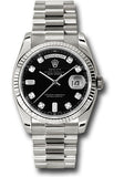 Rolex White Gold Day-Date 36 Watch - Fluted Bezel - Black Diamond Dial - President Bracelet - 118239 bkdp