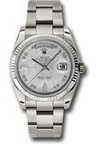 Rolex White Gold Day-Date 36 Watch - Fluted Bezel - Meteorite Diamond Dial - Oyster Bracelet - 118239 mtado