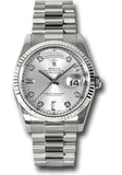 Rolex White Gold Day-Date 36 Watch - Fluted Bezel - Silver Diamond Dial - President Bracelet - 118239 sdp