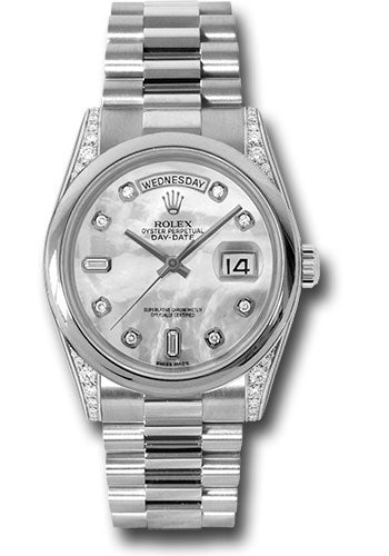 Rolex Platinum Day-Date 36 Watch - Domed Bezel - Mother-Of-Pearl Diamond Dial - President Bracelet - 118296 mdp