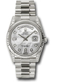 Rolex White Gold Day-Date 36 Watch - Fluted Bezel - Mother-Of-Pearl Diamond Dial - President Bracelet - 118339 mdp