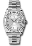 Rolex Platinum Day-Date 36 Watch -  Bezel - Silver Diamond Dial - President Bracelet - 118346 sdp