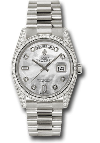 Rolex White Gold Day-Date 36 Watch -  Bezel - Mother-Of-Pearl Diamond Dial - President Bracelet - 118389 mdp