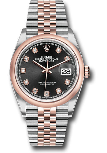 Rolex Steel and Everose Rolesor Datejust 36 Watch - Domed Bezel - Black Diamond Dial - Jubilee Bracelet - 126201 bkdj