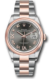 Rolex Steel and Everose Rolesor Datejust 36 Watch - Domed Bezel - Dark Rhodium Roman Dial - Oyster Bracelet - 126201 dkrdr69o