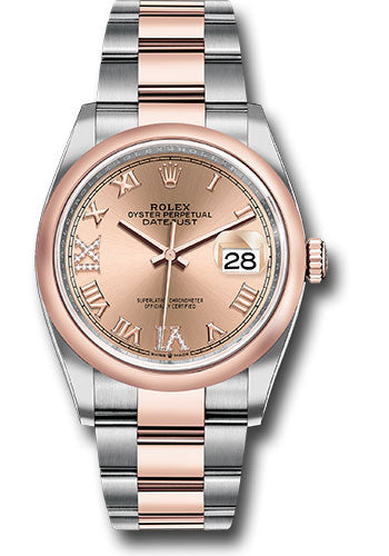 Rolex Steel and Everose Rolesor Datejust 36 Watch - Domed Bezel - Rose Roman Dial - Oyster Bracelet - 126201 rdr69o