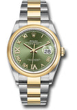 Rolex Steel and Yellow Gold Rolesor Datejust 36 Watch - Domed Bezel - Olive Green Roman Dial - Oyster Bracelet - 126203 ogdr69o