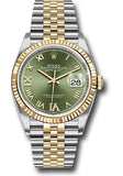 Rolex Steel and Yellow Gold Rolesor Datejust 36 Watch - Fluted Bezel - Olive Green Roman Dial - Jubilee Bracelet - 126233 ogdr69j
