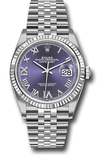 Rolex Steel Datejust 36 Watch - Fluted Bezel - Aubergine Purple Diamond Roman VI and IX Dial - Jubilee Bracelet - 2019 Release - 126234 audr69j