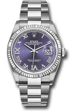 Rolex Steel Datejust 36 Watch - Fluted Bezel - Aubergine Purple Diamond Roman VI and IX Dial - Oyster Bracelet - 2019 Release - 126234 audr69o
