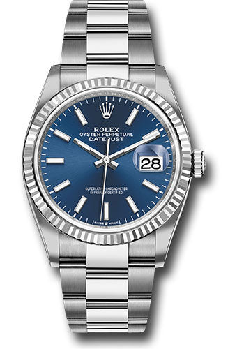 Rolex Steel Datejust 36 Watch - Fluted Bezel - Blue Index Dial - Oyster Bracelet - 2019 Release - 126234 blio