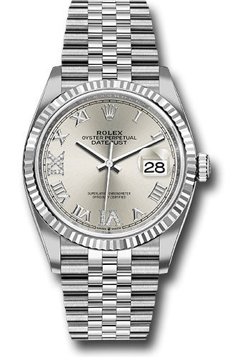 Rolex Steel Datejust 36 Watch - Fluted Bezel - Silver Diamond Roman VI and IX Dial - Jubilee Bracelet - 2019 Release - 126234 sdr69j