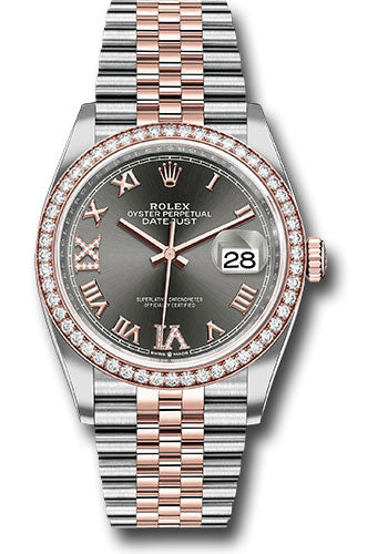 Rolex Steel and Everose Rolesor Datejust 36 Watch - Diamond Bezel - Dark Rhodium Roman Dial - Jubilee Bracelet - 126281RBR dkrdr69j