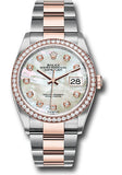 Rolex Steel and Everose Rolesor Datejust 36 Watch - Diamond Bezel - White Mother-Of-Pearl Diamond Dial - Oyster Bracelet - 126281RBR mdo