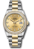 Rolex Steel and Yellow Gold Rolesor Datejust 36 Watch - Diamond Bezel - Champagne Diamond Dial - Oyster Bracelet - 126283RBR chdo