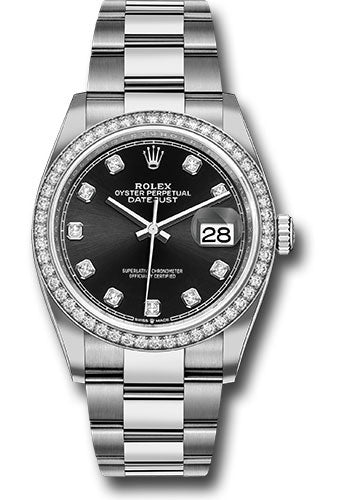 Rolex Steel Datejust 36 Watch - Diamond Bezel - Black Diamond Dial - Oyster Bracelet - 2019 Release - 126284RBR bkdo