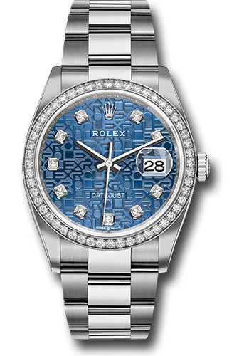 Rolex Steel Datejust 36 Watch - Diamond Bezel - Blue Jubilee Diamond Dial - Oyster Bracelet - 2019 Release - 126284RBR bljdo