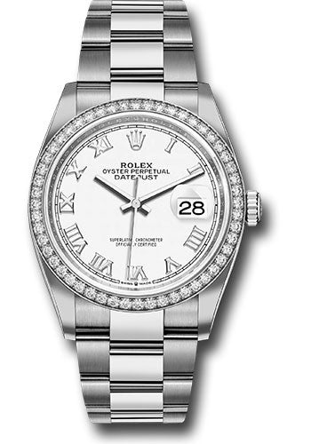 Rolex Steel Datejust 36 Watch - Diamond Bezel - White Roman Dial - Oyster Bracelet - 2019 Release - 126284RBR wro