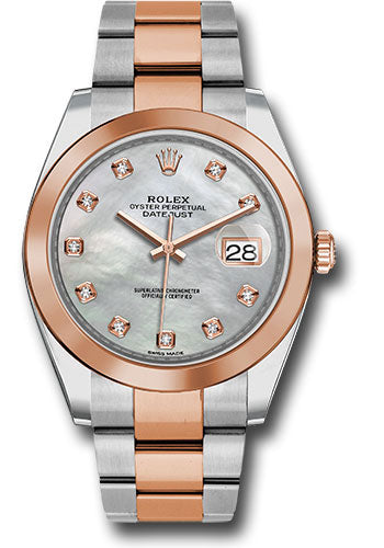 Rolex Steel and Everose Gold Rolesor Datejust 41 Watch - Smooth Bezel - Mother-of-Pearl Diamond Dial - Oyster Bracelet - 126301 mdo