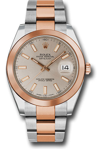 Rolex Steel and Everose Rolesor Datejust 41 Watch - Smooth Bezel - Sundust Index Dial - Oyster Bracelet - 126301 suio