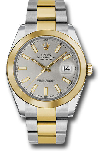 Rolex Steel and Yellow Gold Rolesor Datejust 41 Watch - Smooth Bezel - Silver Index Dial - Oyster Bracelet - 126303 sio