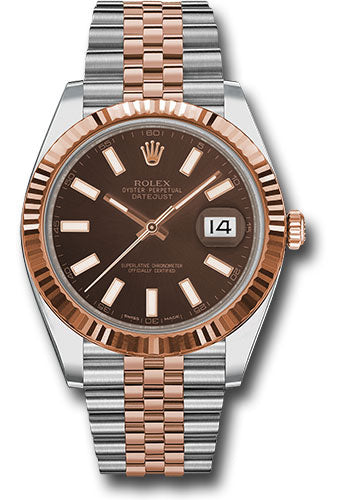 Rolex Steel and Everose Rolesor Datejust 41 Watch - Fluted Bezel - Chocolate Index Dial - Jubilee Bracelet - 126331 choij
