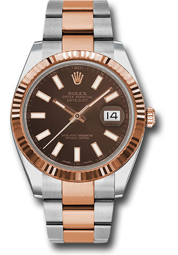 Rolex Steel and Everose Rolesor Datejust 41 Watch - Fluted Bezel - Chocolate Index Dial - Oyster Bracelet - 126331 choio