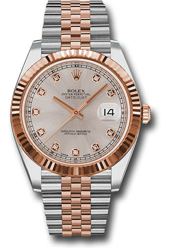 Rolex Steel and Everose Rolesor Datejust 41 Watch - Fluted Bezel - Sundust Diamond Dial - Jubilee Bracelet - 126331 sudj
